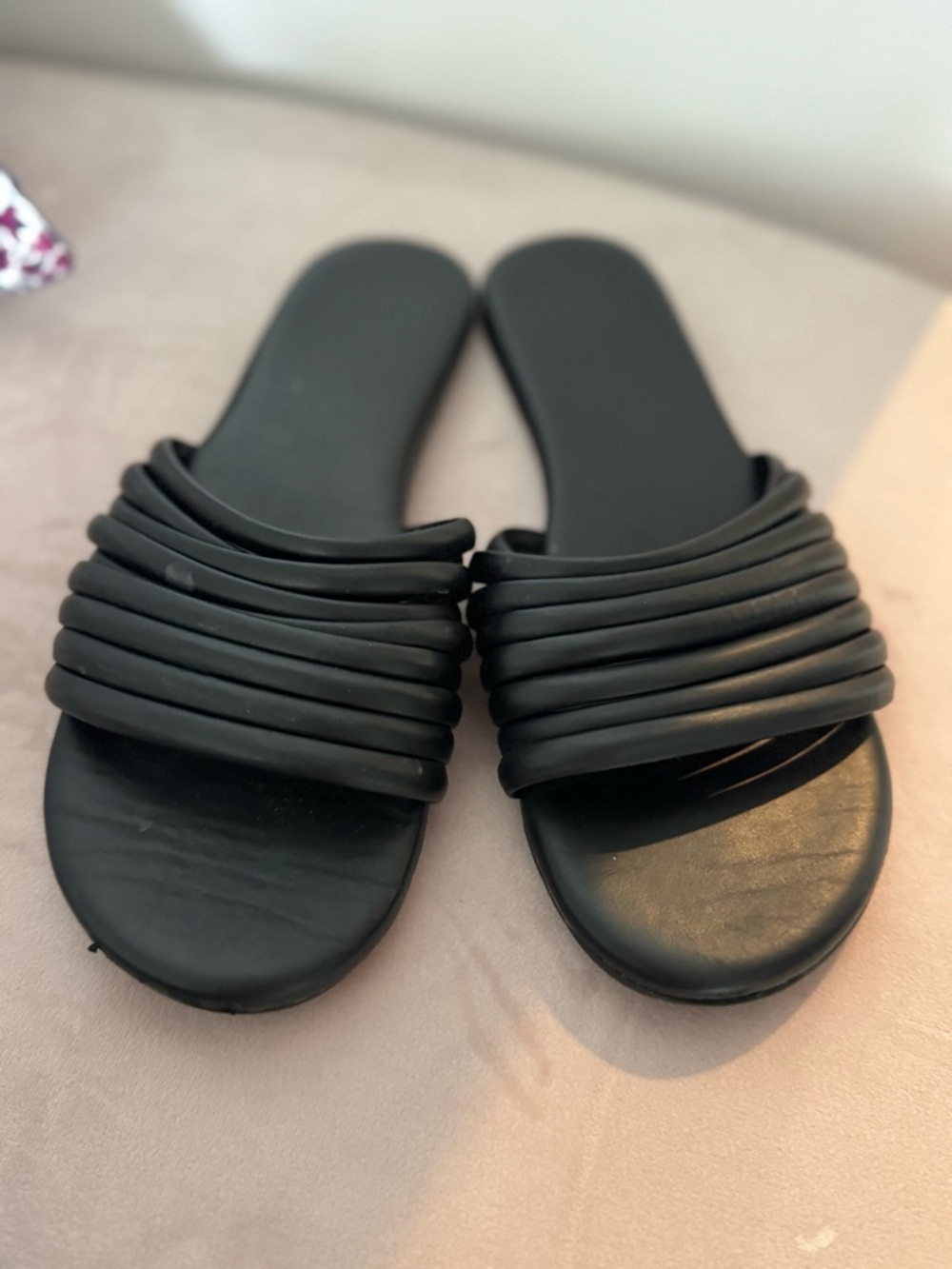 TKEES Black Leather Caro Sandals